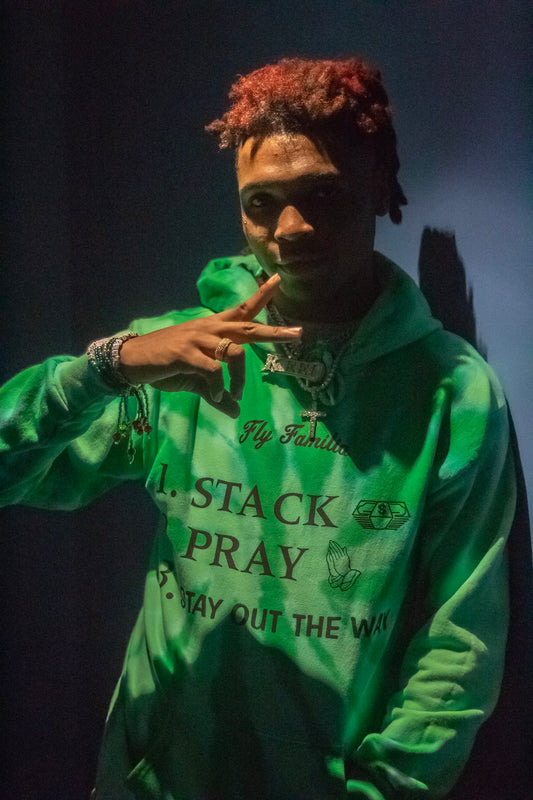 YSL Signee Lil Keed Showcases Fly Familia Slime Hoodie At Studio Session